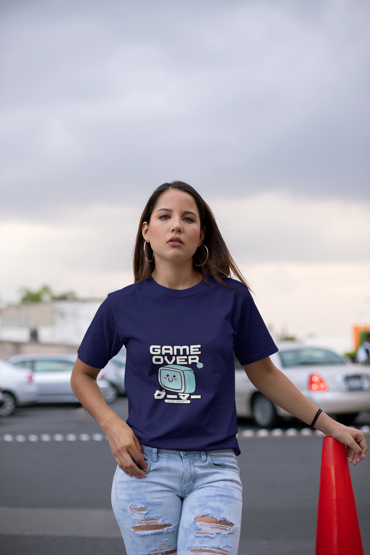 Game Over Printed Tshirt by UQ(Navy Blue)