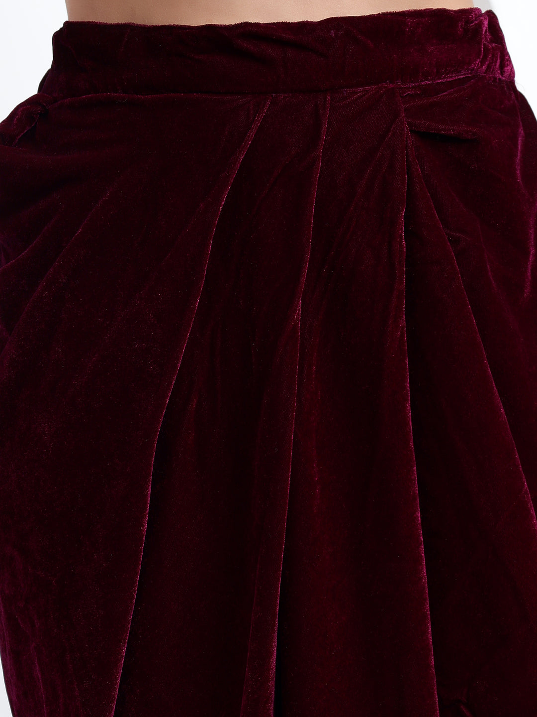 Wine Velvet Drape Skirt with velvet emb cape set