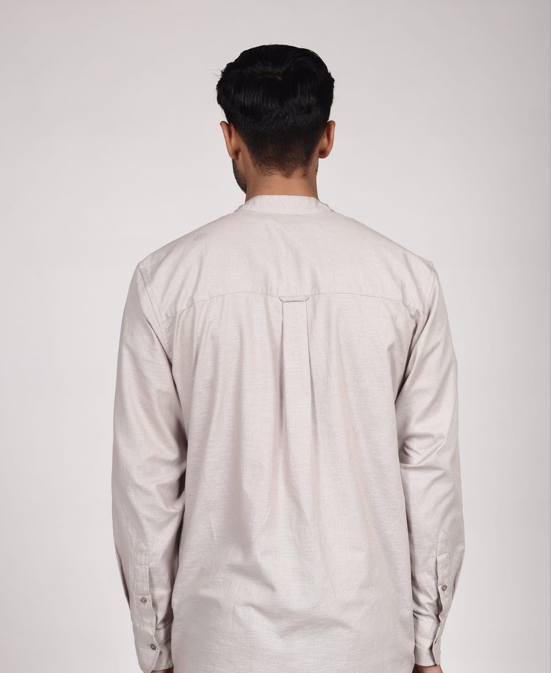 Linen Mandarin Collar Shirt - Grey