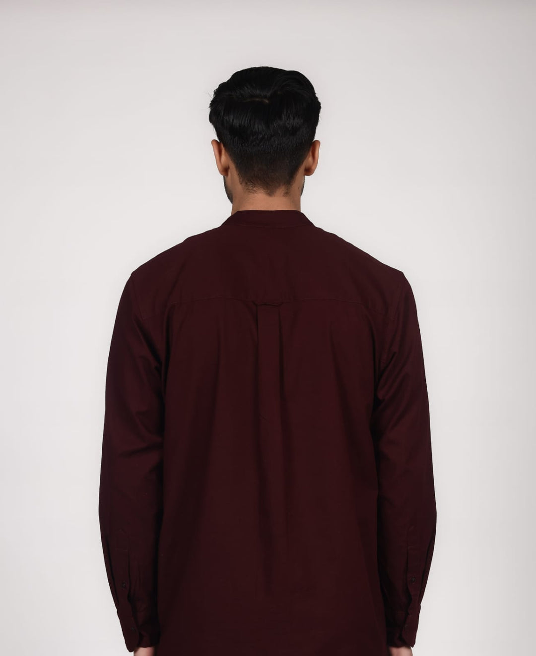 Linen Mandarin Collar Shirt - Burgundy