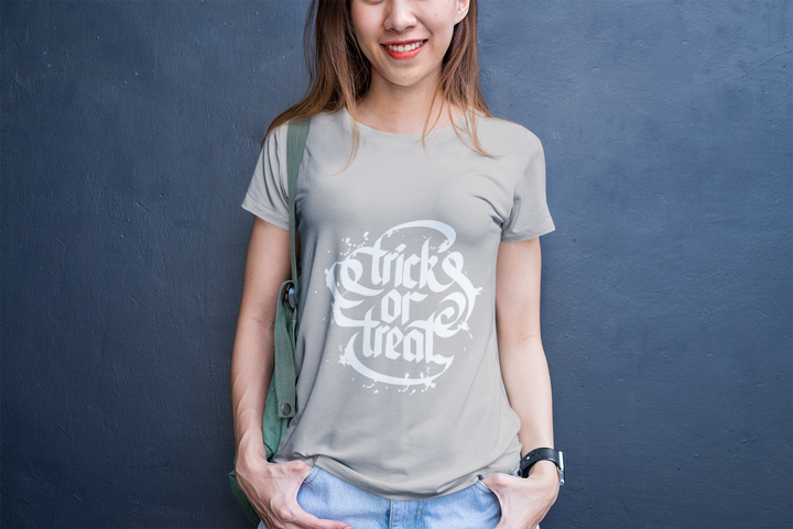 trick or treat Printed Tshirt by UQ(Light Grey)