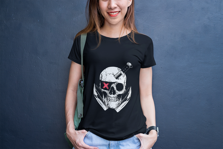 White Skull Printed Tshirt by UQ(Black)