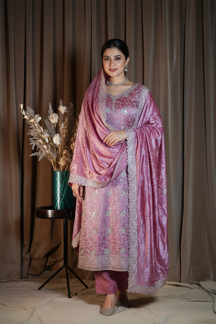Tissue Silk unstitched suit set