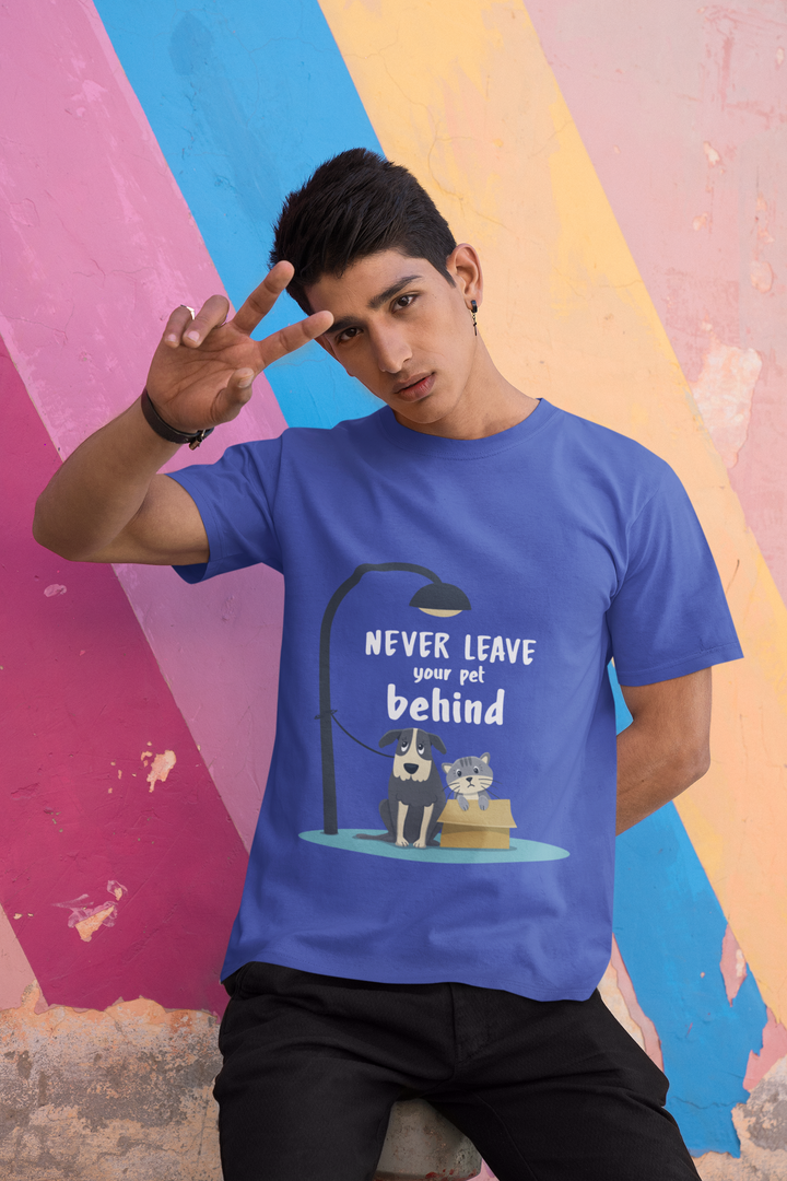 Never Leave Your Dog Printed Tshirt by UQ(Sunset)(Royal Blue)