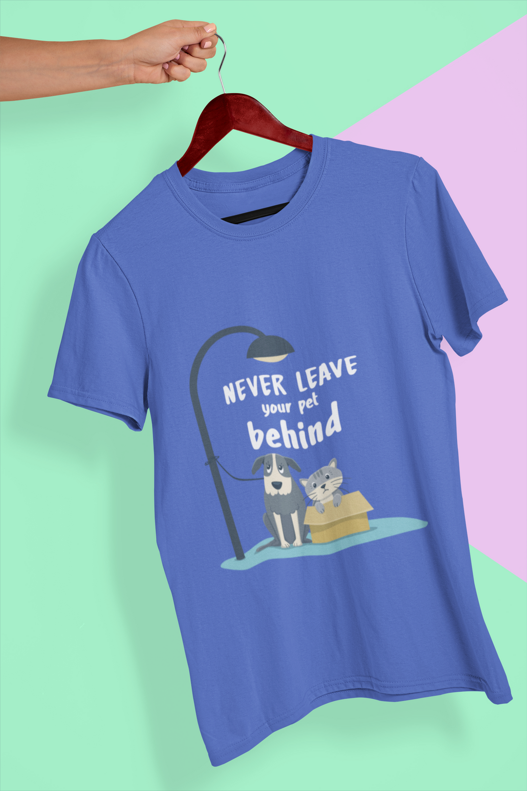 Never Leave Your Dog Printed Tshirt by UQ(Sunset)(Royal Blue)